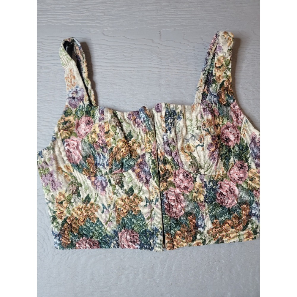Floral Tapestry Cropped Corset Top Hook Eye Front Sleeveless Vest Small NWT